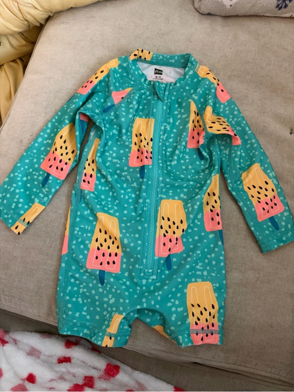 Tea Collection Teal Popsicle Print Long-Sleeve One-Piece